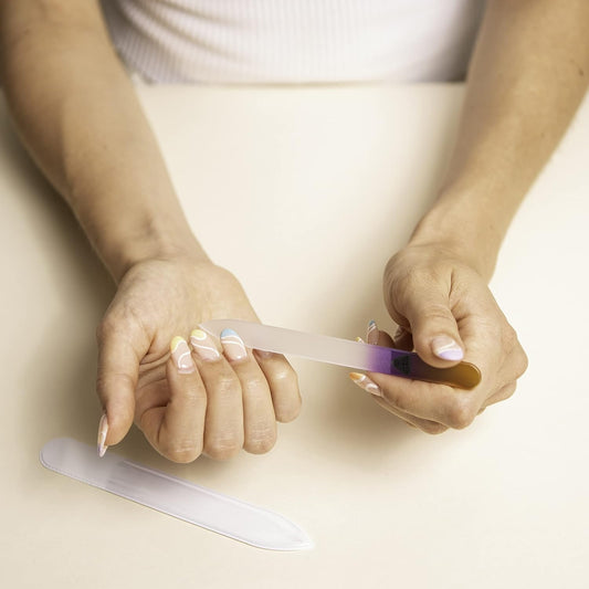 - Premium Czech Glass Fingernail File with Case - Gentle, Durable & Professional Manicure Tool - Beauty Gift for Women (Gold Violet)